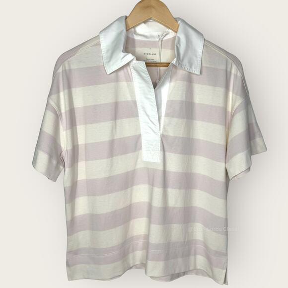 Everlane Retro Jersey Striped Polo Shirt | Small | White Purple Boxy Oversized - Picture 1 of 8